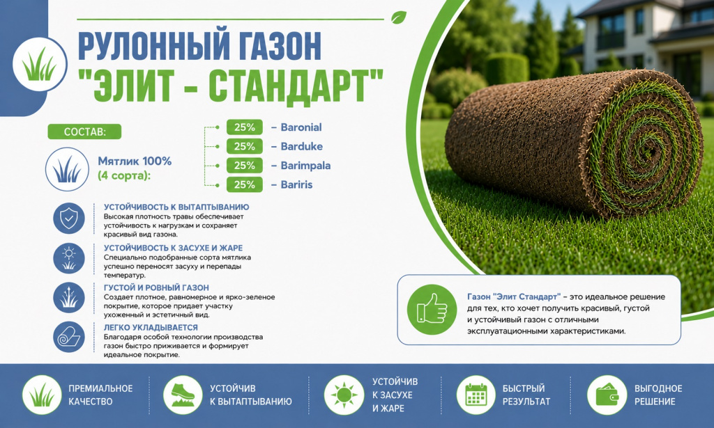 Рулонный газон Элит Стандарт