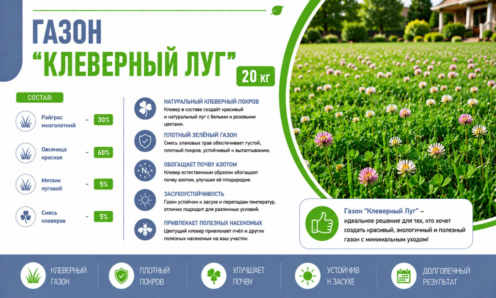 газон Клеверный Луг 20 кг газон Клеверный Луг 20 кг